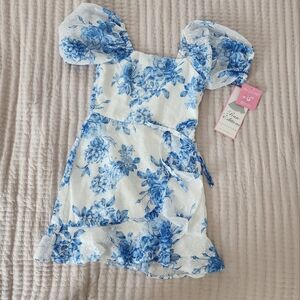 Rare Editions puff sleeve mini floral dress for girls